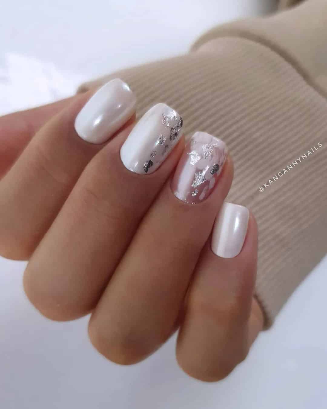 Simple White Wedding Nails