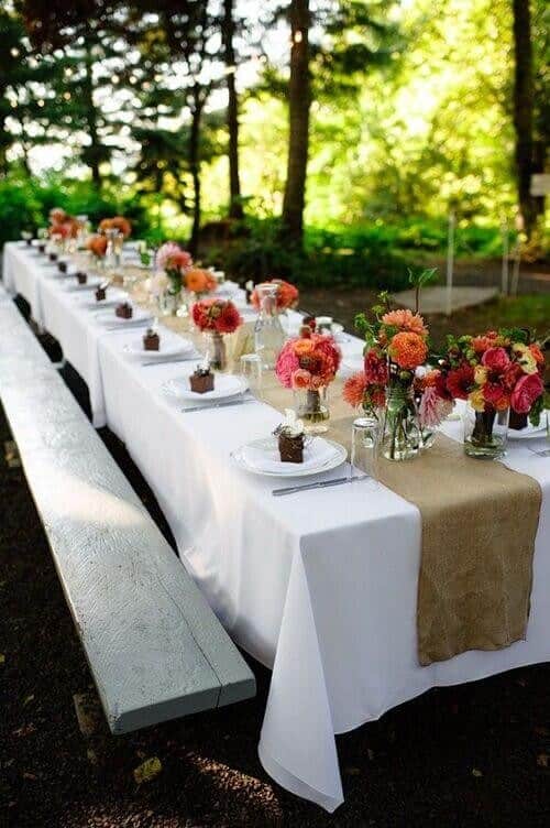 Bright flower and burlap centerpieces