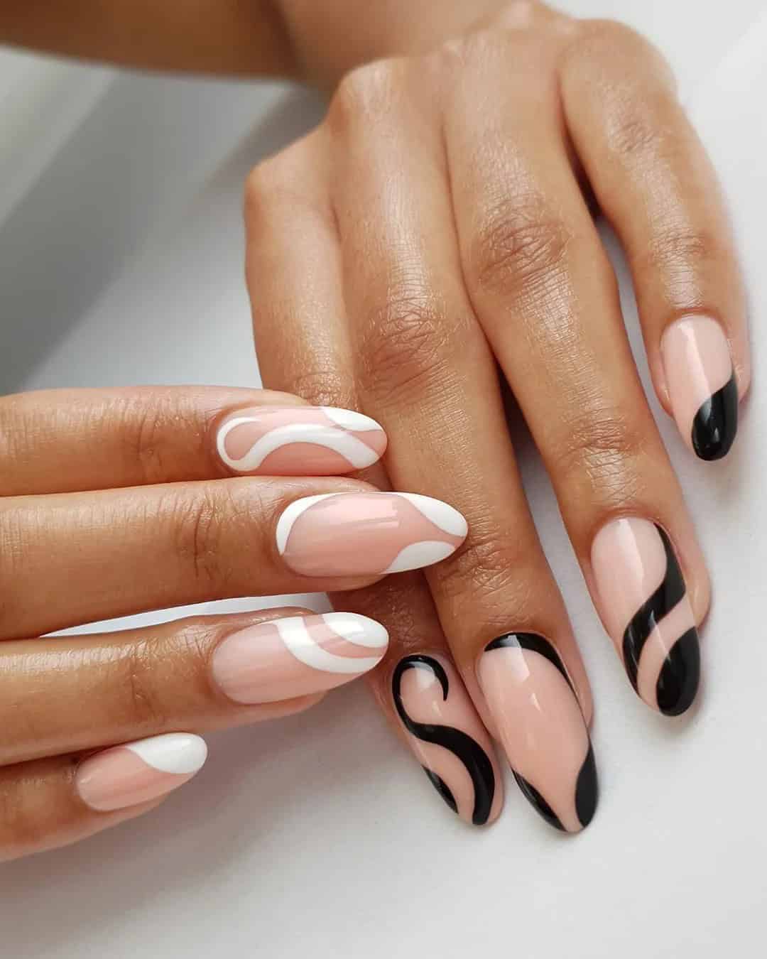 Elegant Black And White Wedding Nails