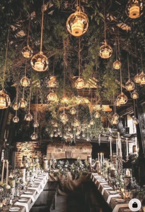 Hanging bulbs and greenery