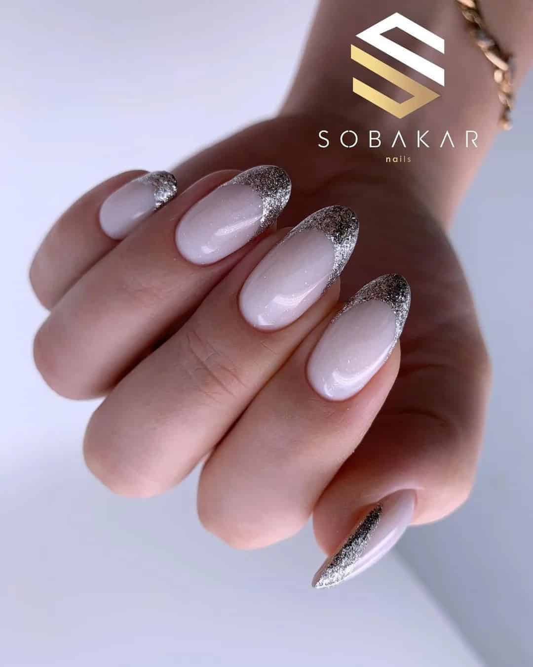 French Manicure With Silver