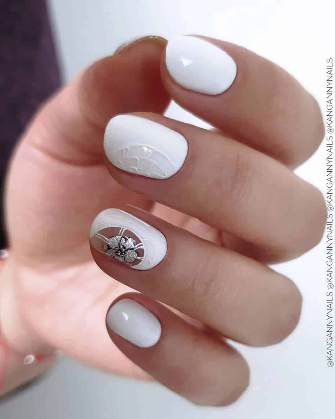 Simple White Wedding Nails