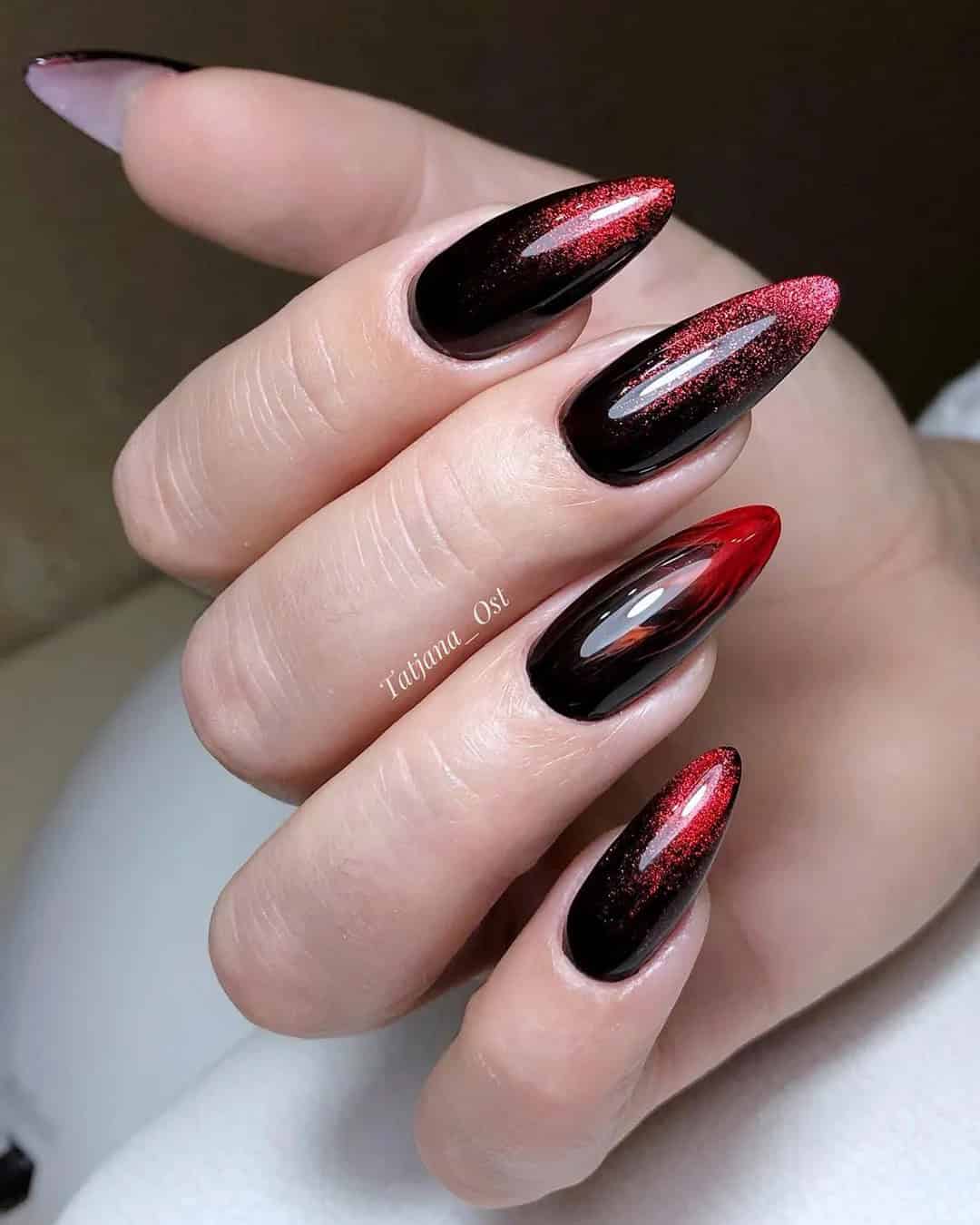 Black and Red Nails For A Wedding