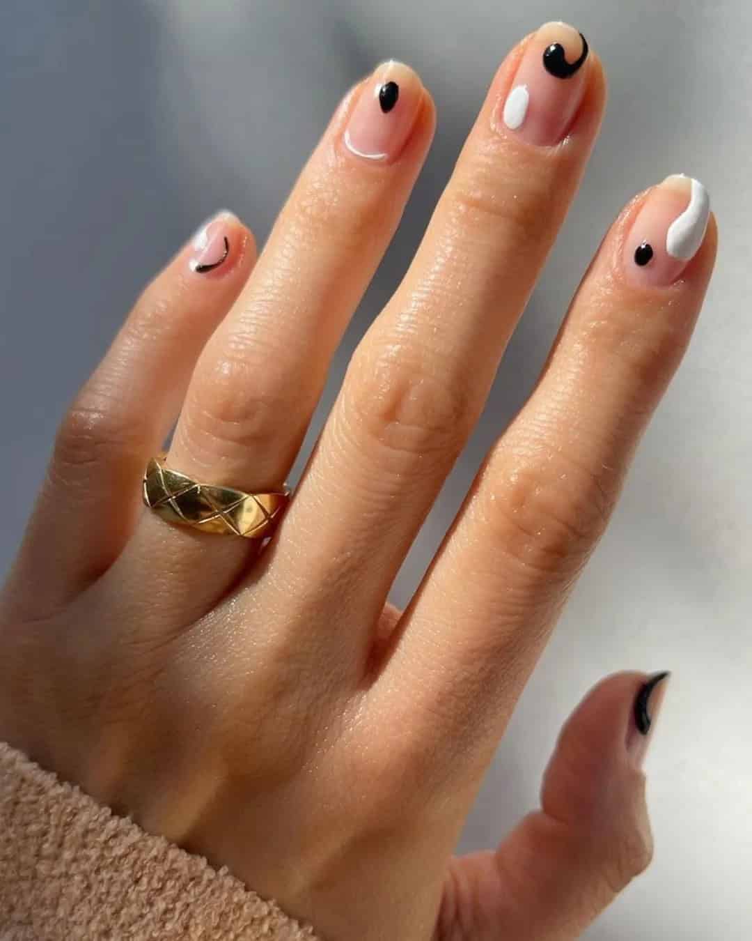 Short Black And White Wedding Nails