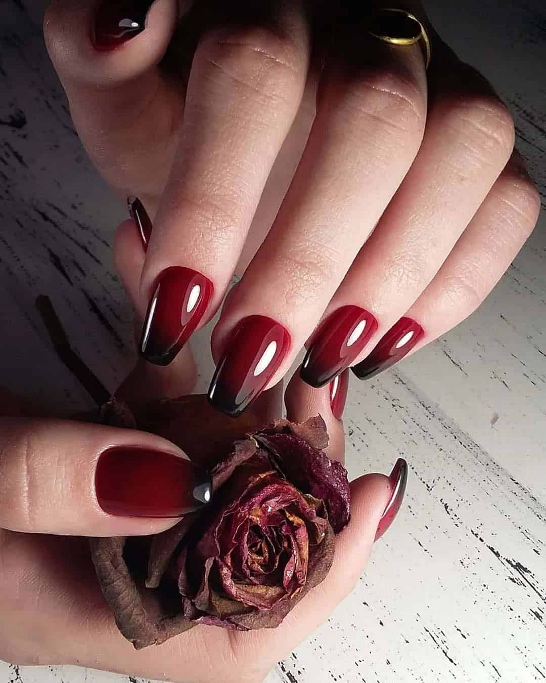 Simple Burgundy Wedding Nails