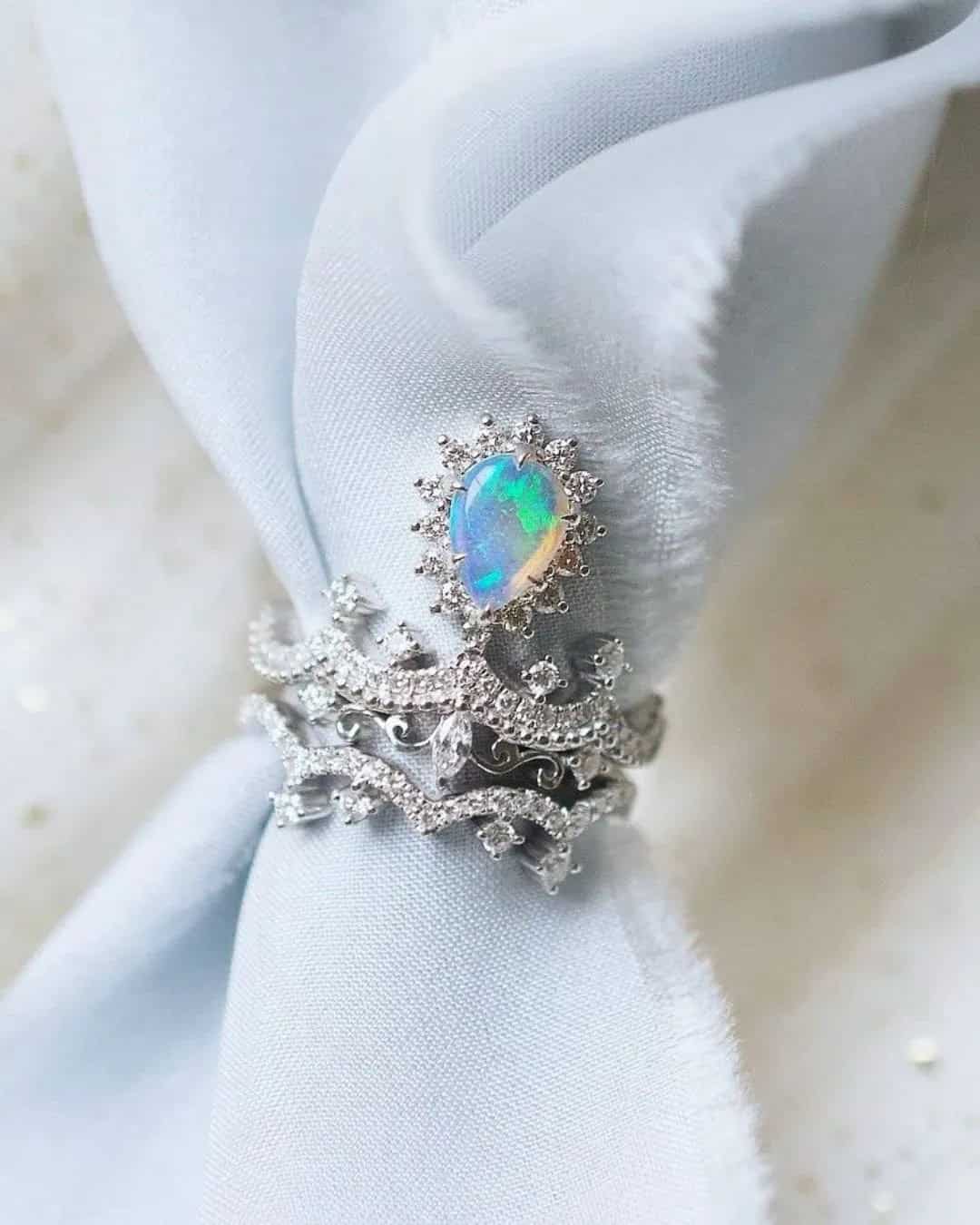 Pear Cut Rings With Opal