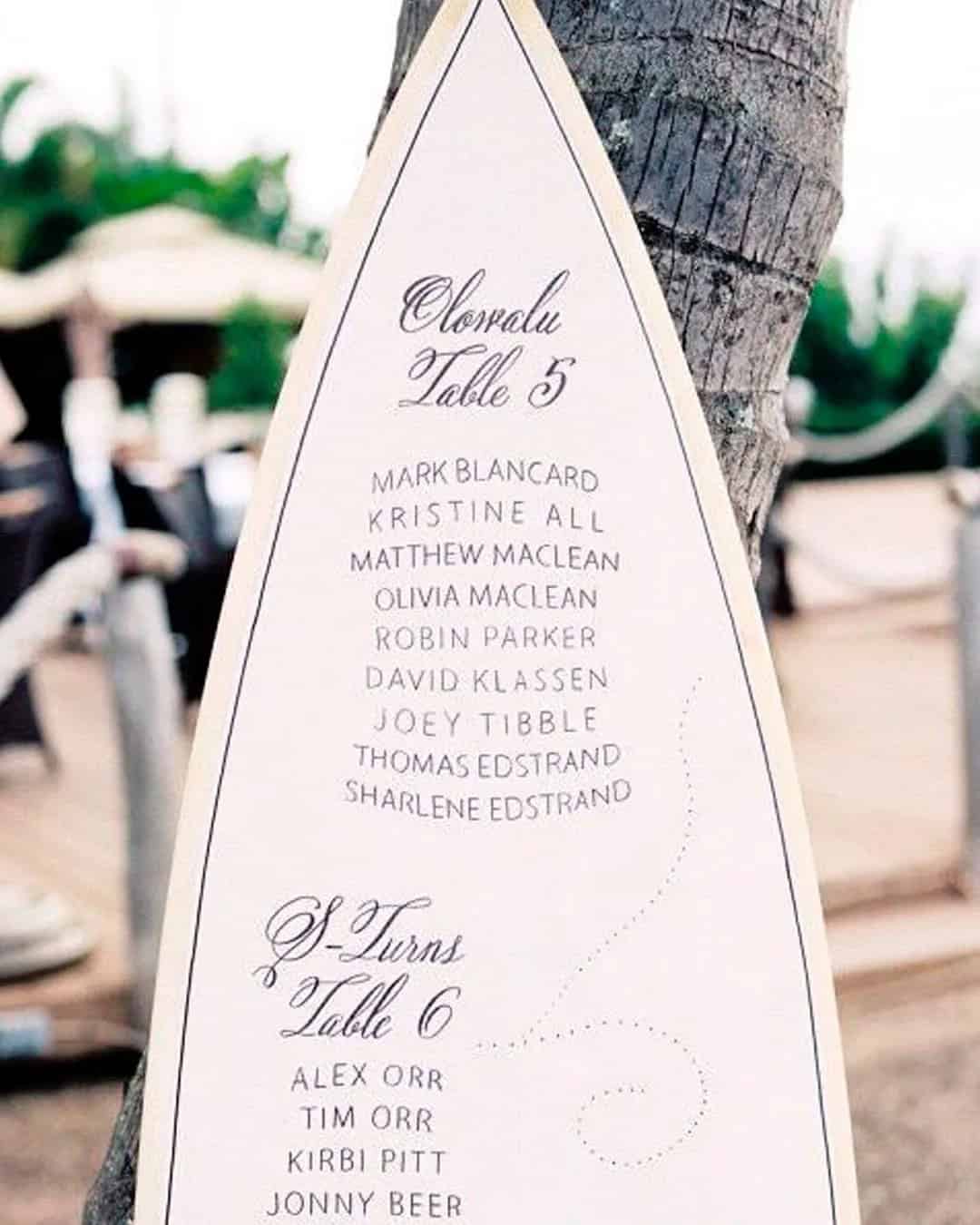 Beach Wedding Seating Chart Examples