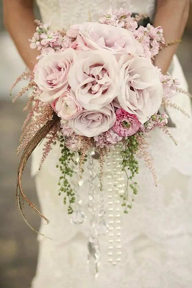 Brooch Bouquets With Cascading Pearls And Crystals