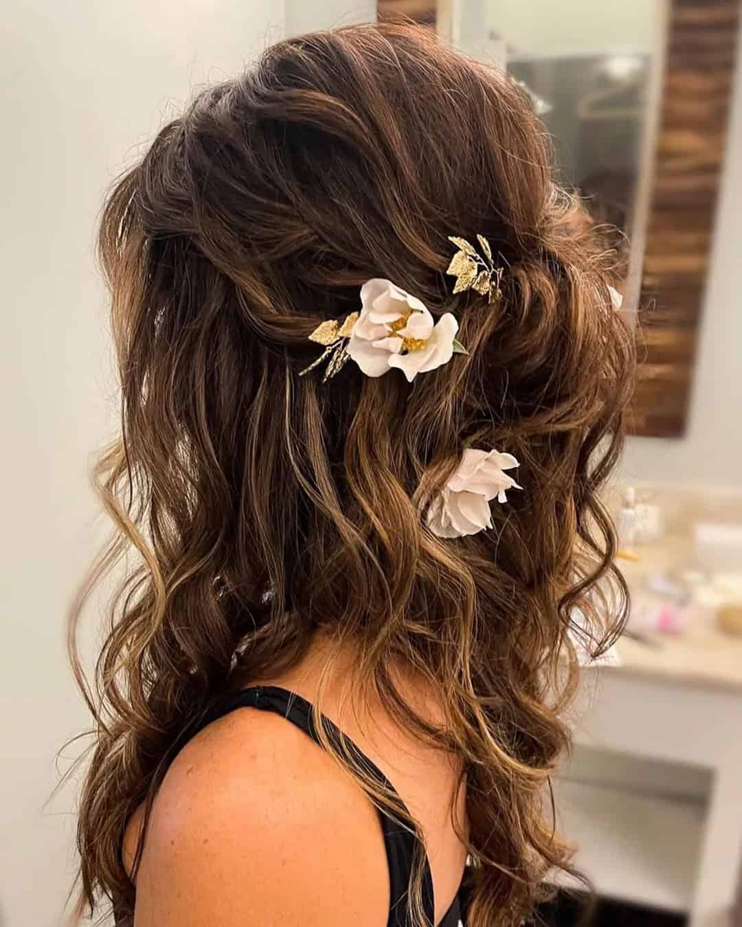 Half Up Half Down Hairstyles With Flowers