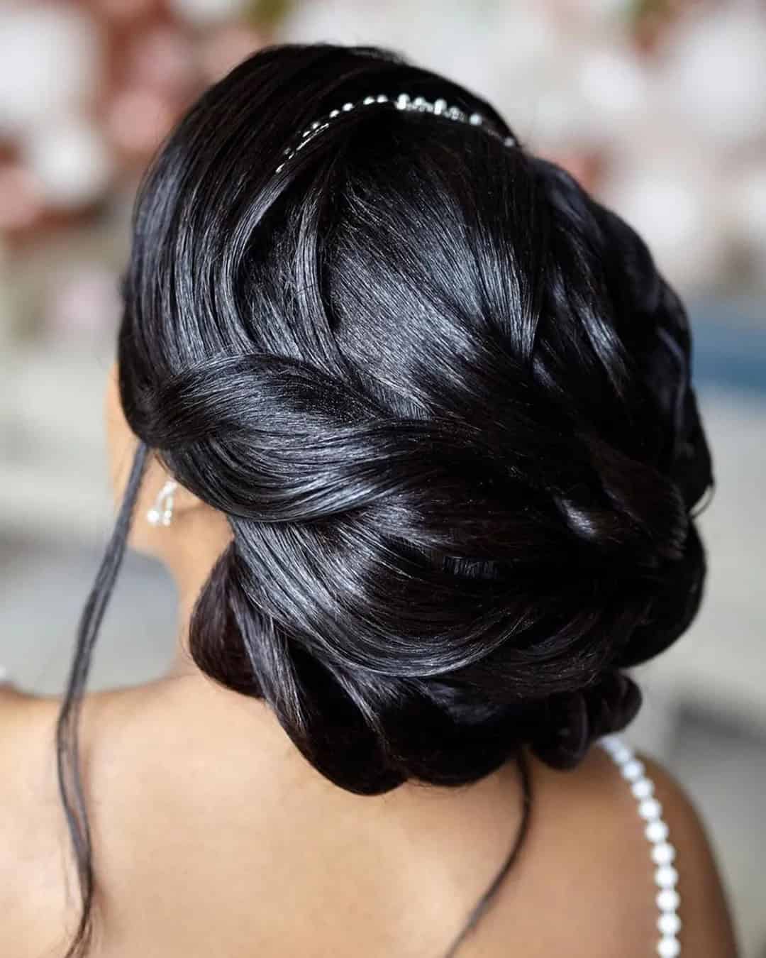 Bridal Black Hair Ideas With Halo