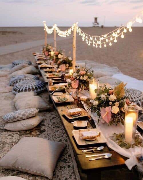 Beach setting with fairy lights