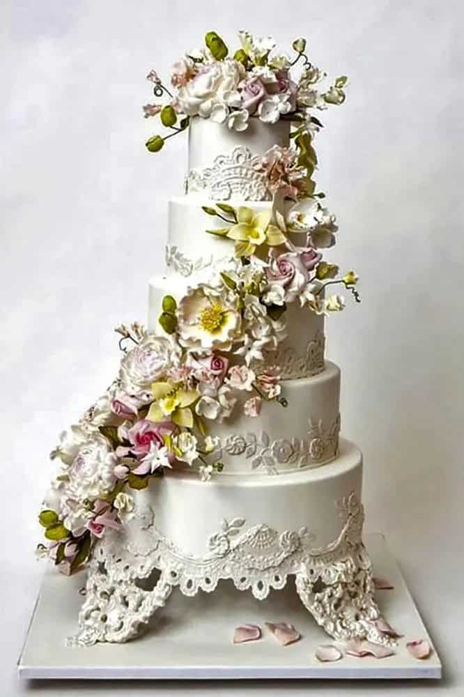 White Cakes With Colorful Flowers