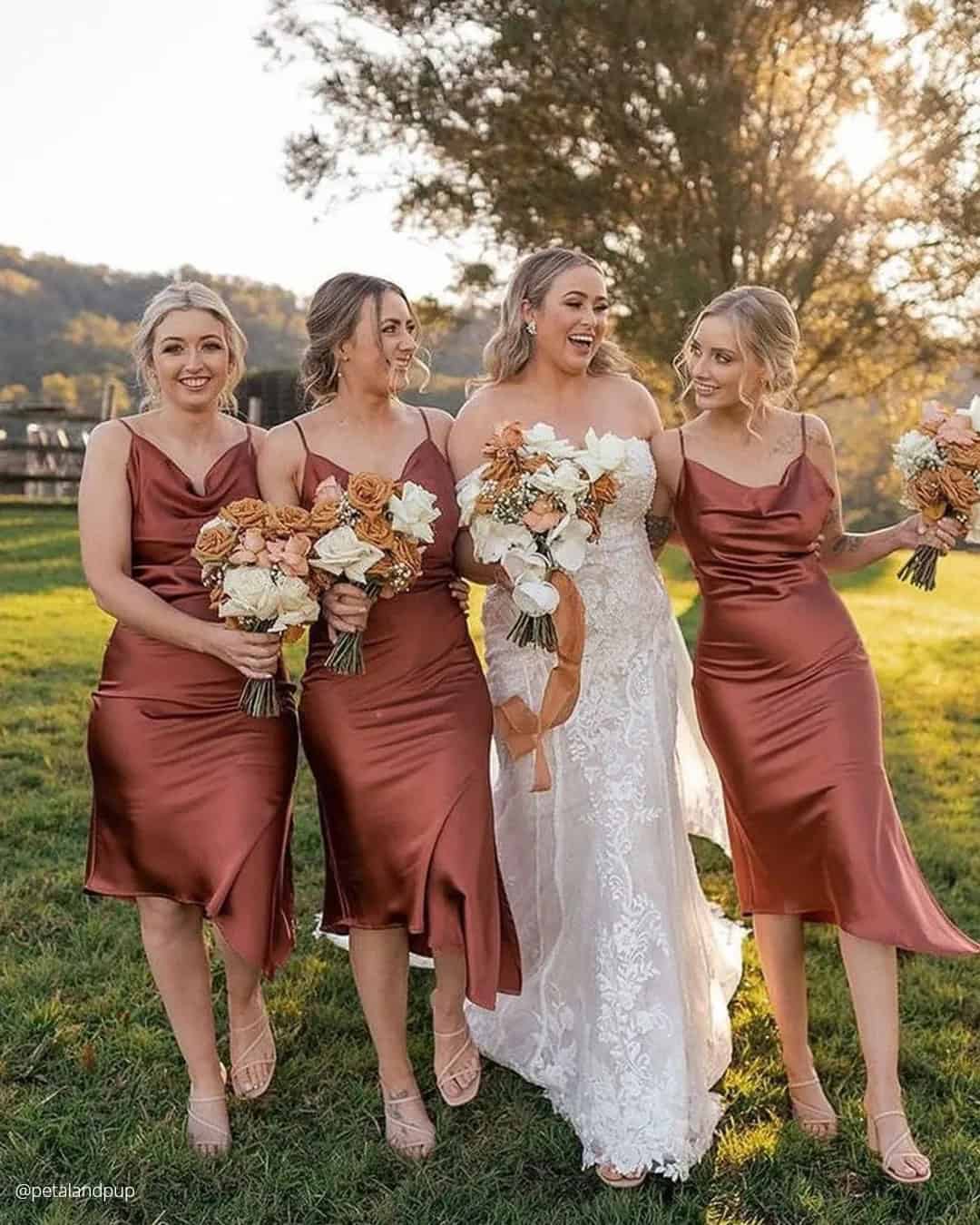 Satin Rust Bridesmaid Dress Ideas