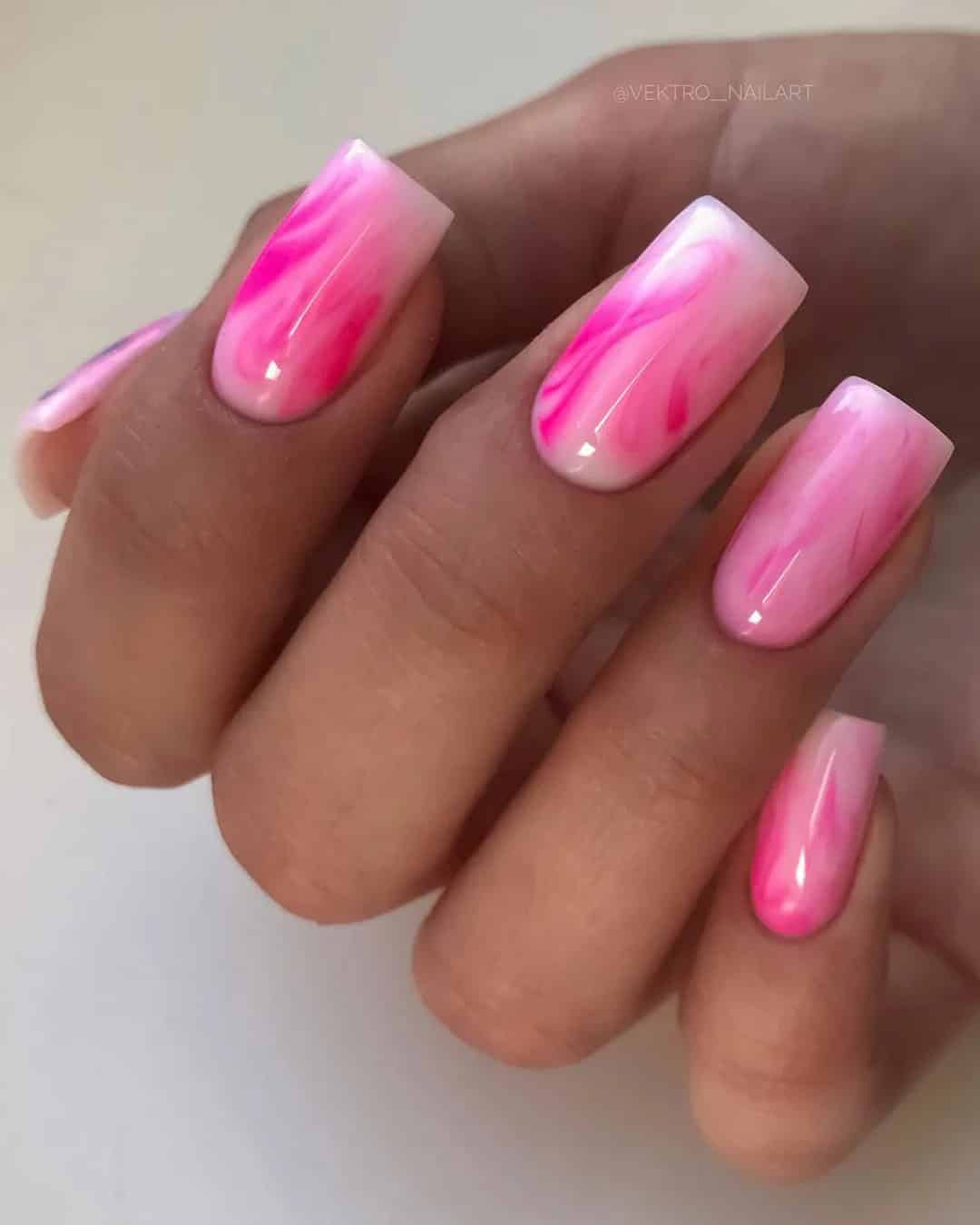 Hot Pink and White Nails