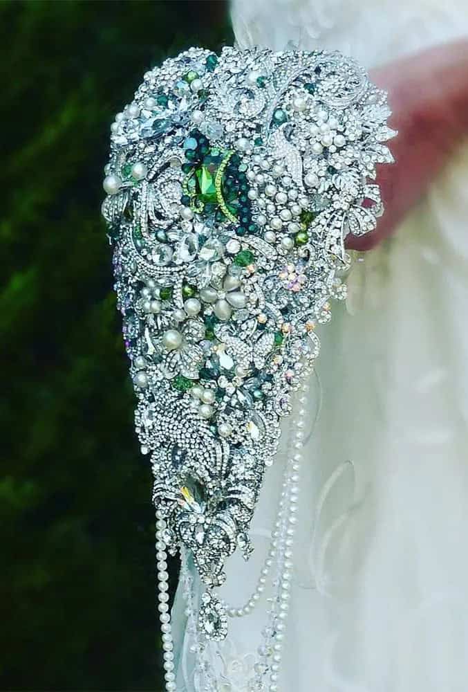 Brooch Bouquets With Cascading Pearls And Crystals