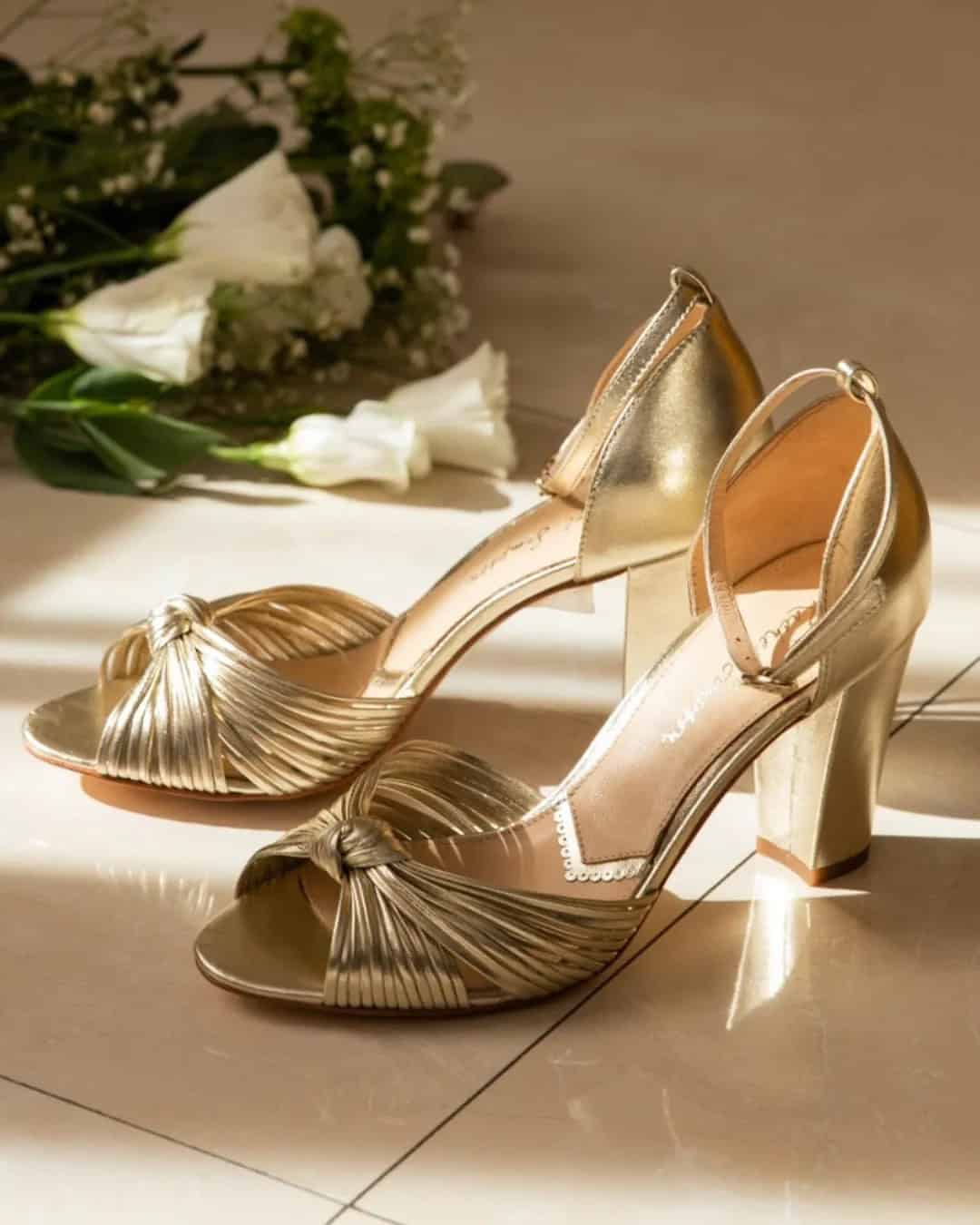 Gold Bridal Shoes Low Heel