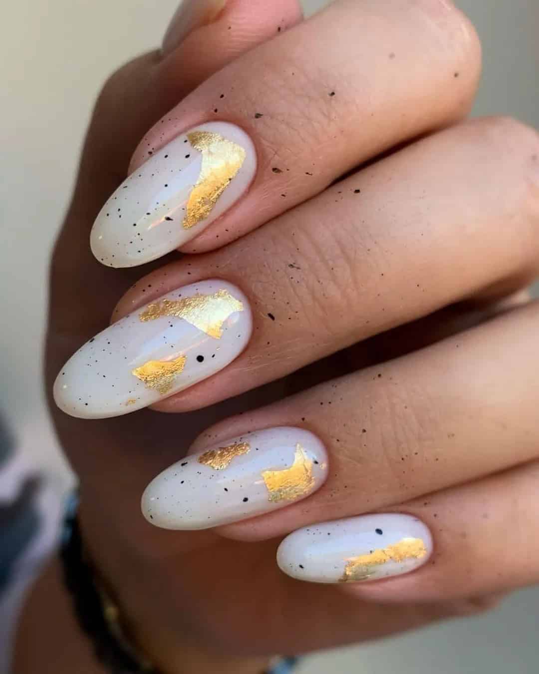 White and Gold Bridal Nails