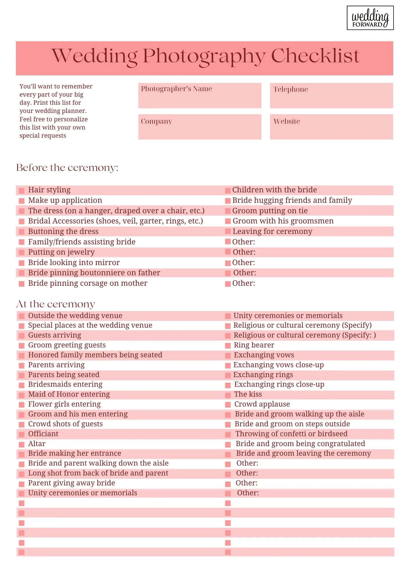 Photography Shot List