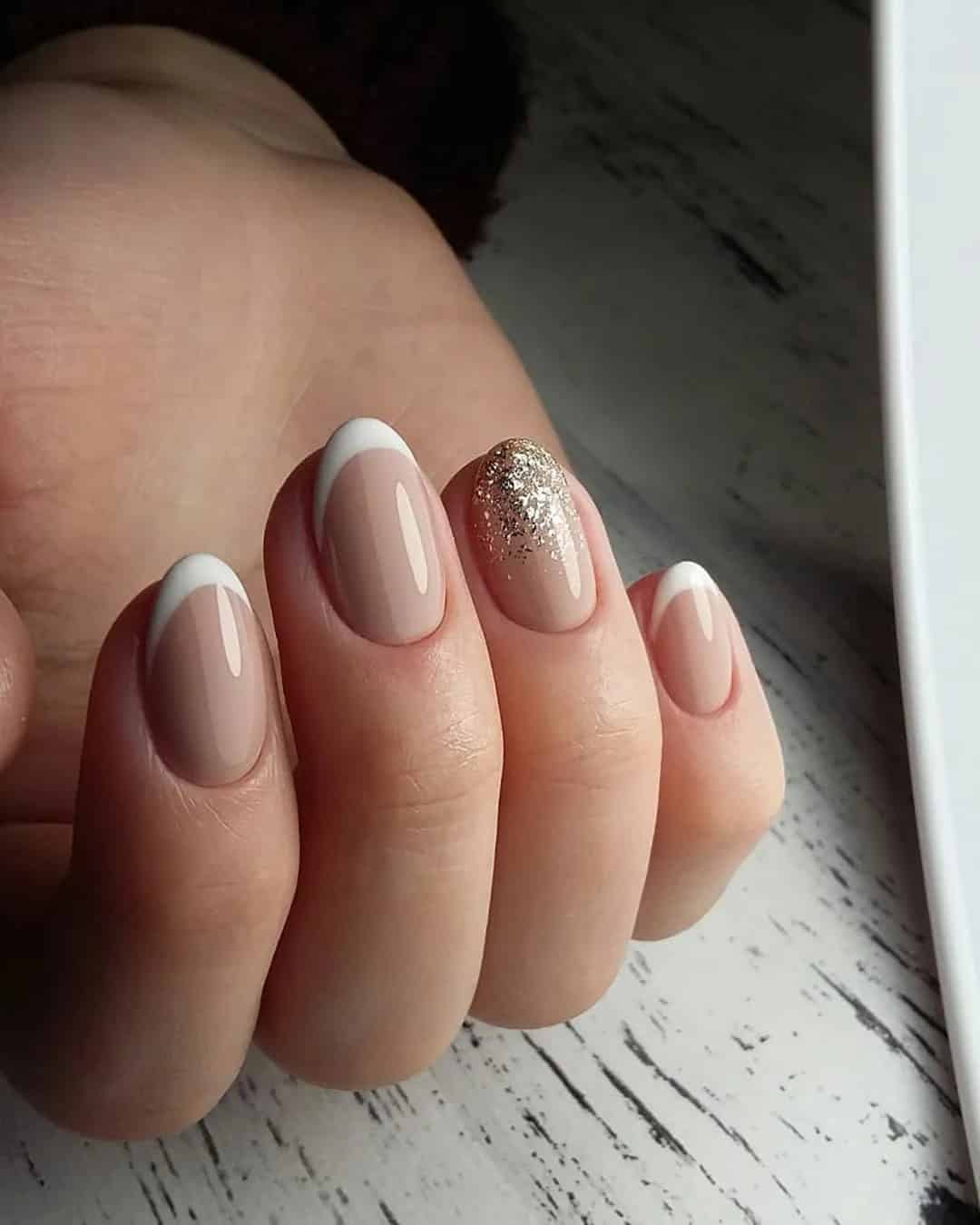 Glittery French Tip Wedding Nails