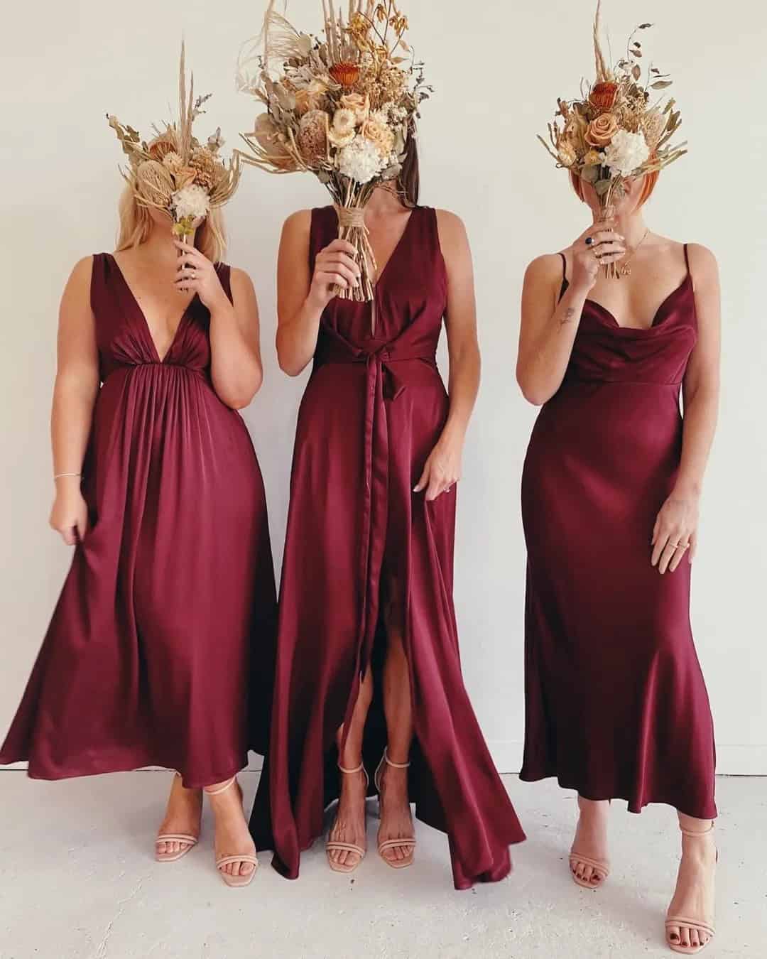 Satin Burgundy Dress Ideas