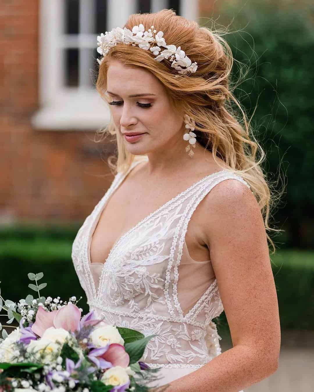 Half Up Half Down With Crown For Wedding