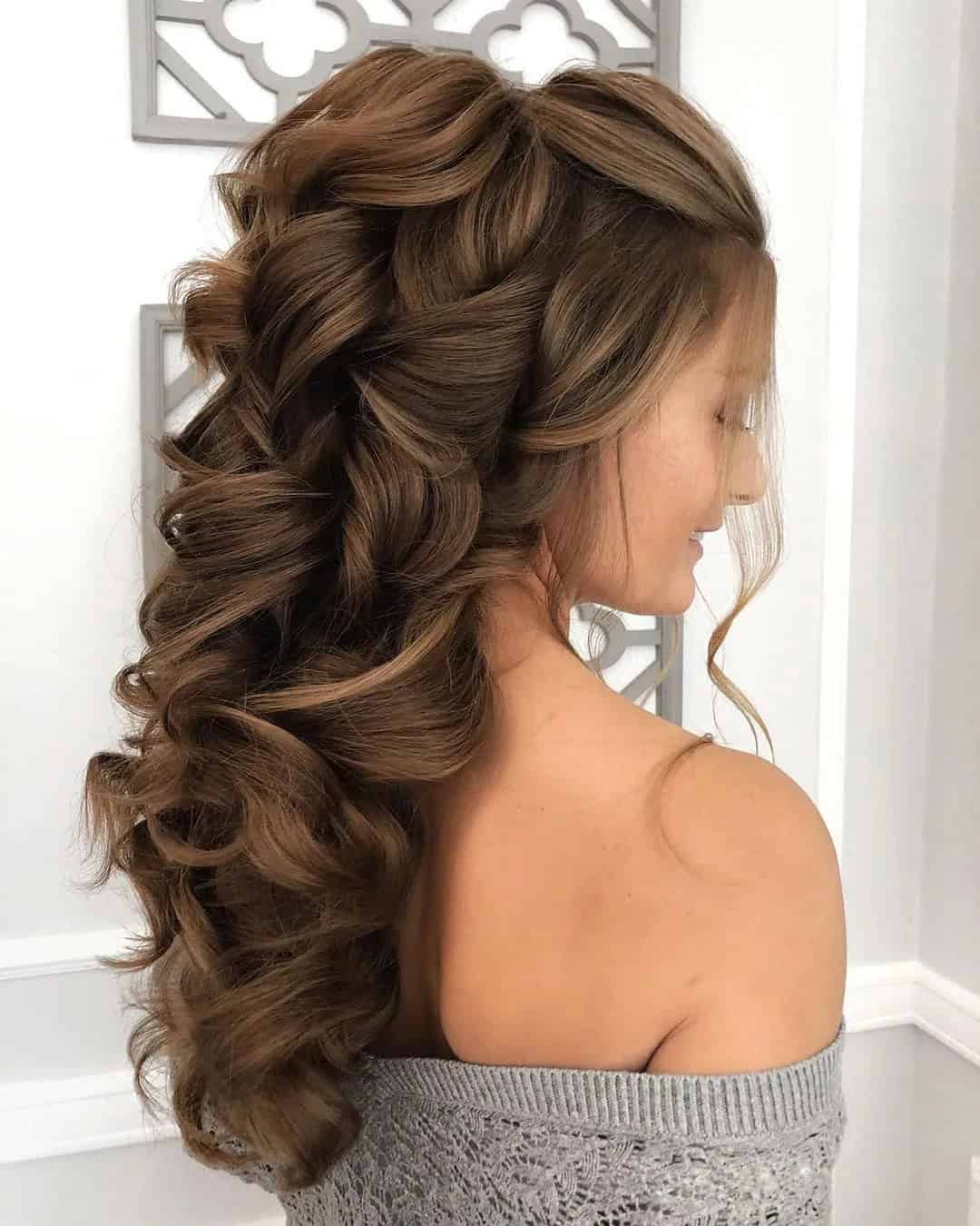 Swept-Back With Wavy Hair Down