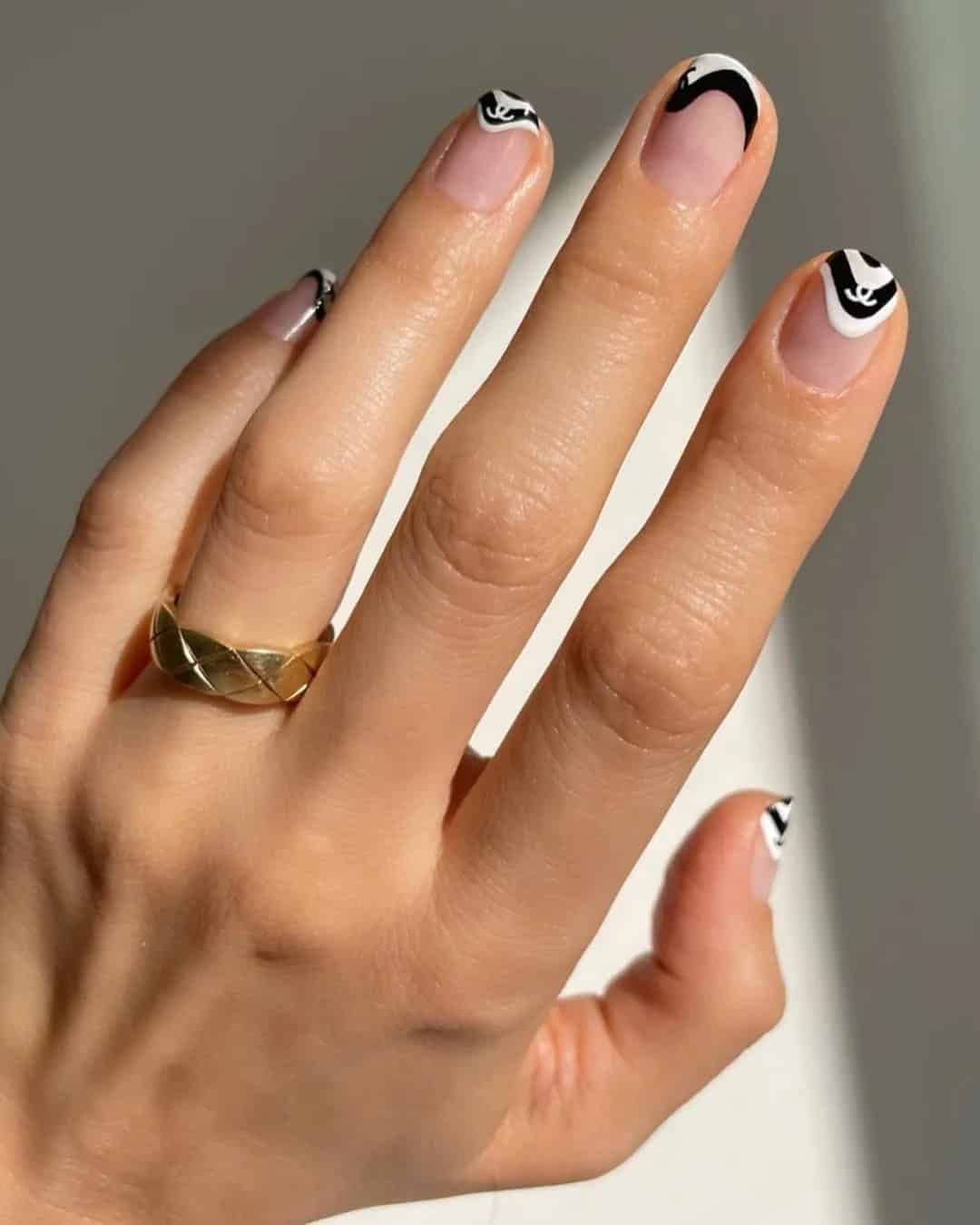 Short Black And White Wedding Nails