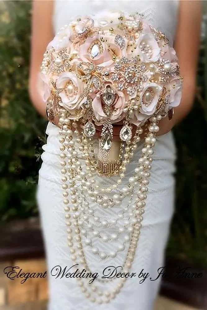 Brooch Bouquets With Cascading Pearls And Crystals