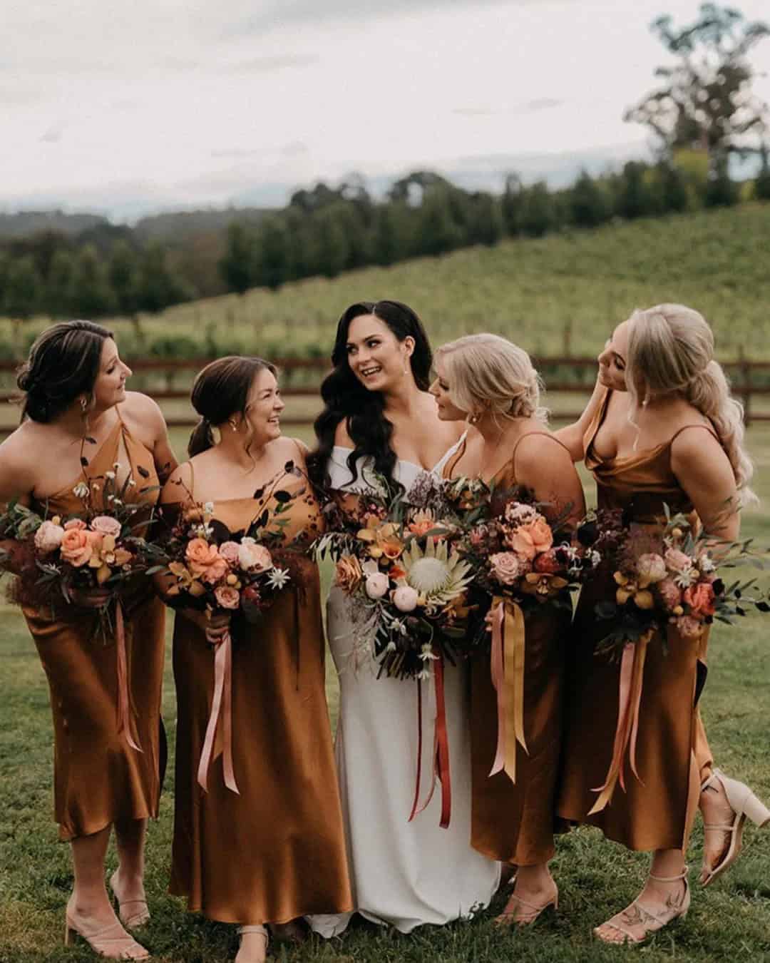 Satin Rust Bridesmaid Dress Ideas