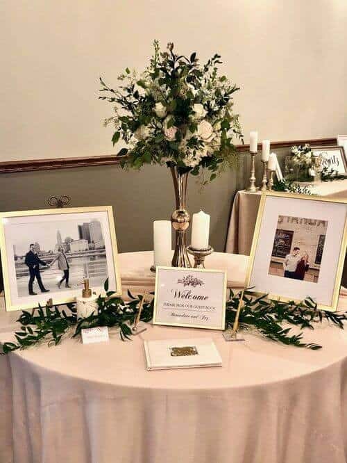 Minimalist Guestbook on Signing Table with Framed Photos