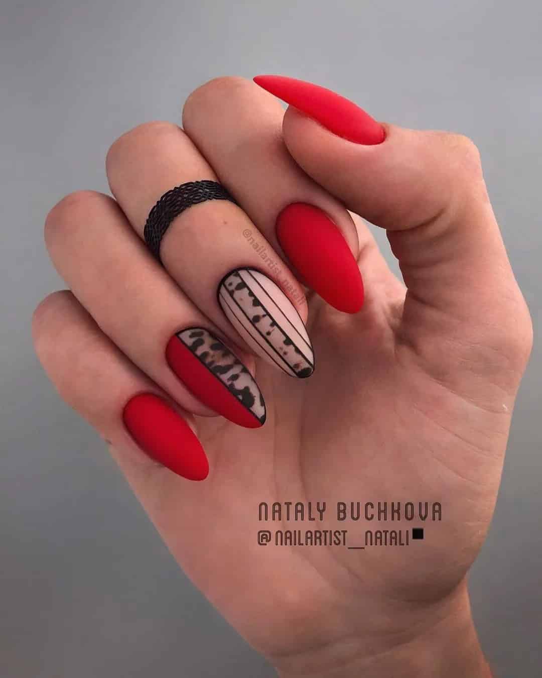 Black and Red Nails for a Wedding