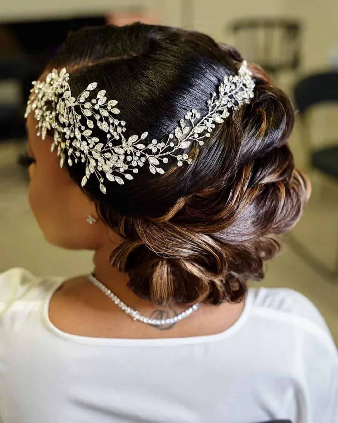 Bridal Black Hair Ideas With Halo