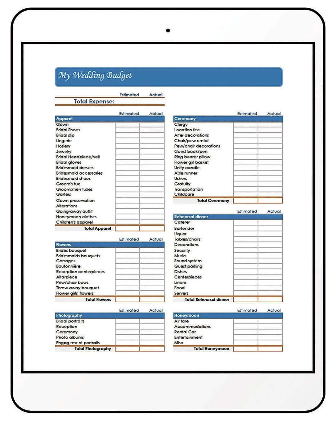 Free Wedding Budget Templates by Vertex24