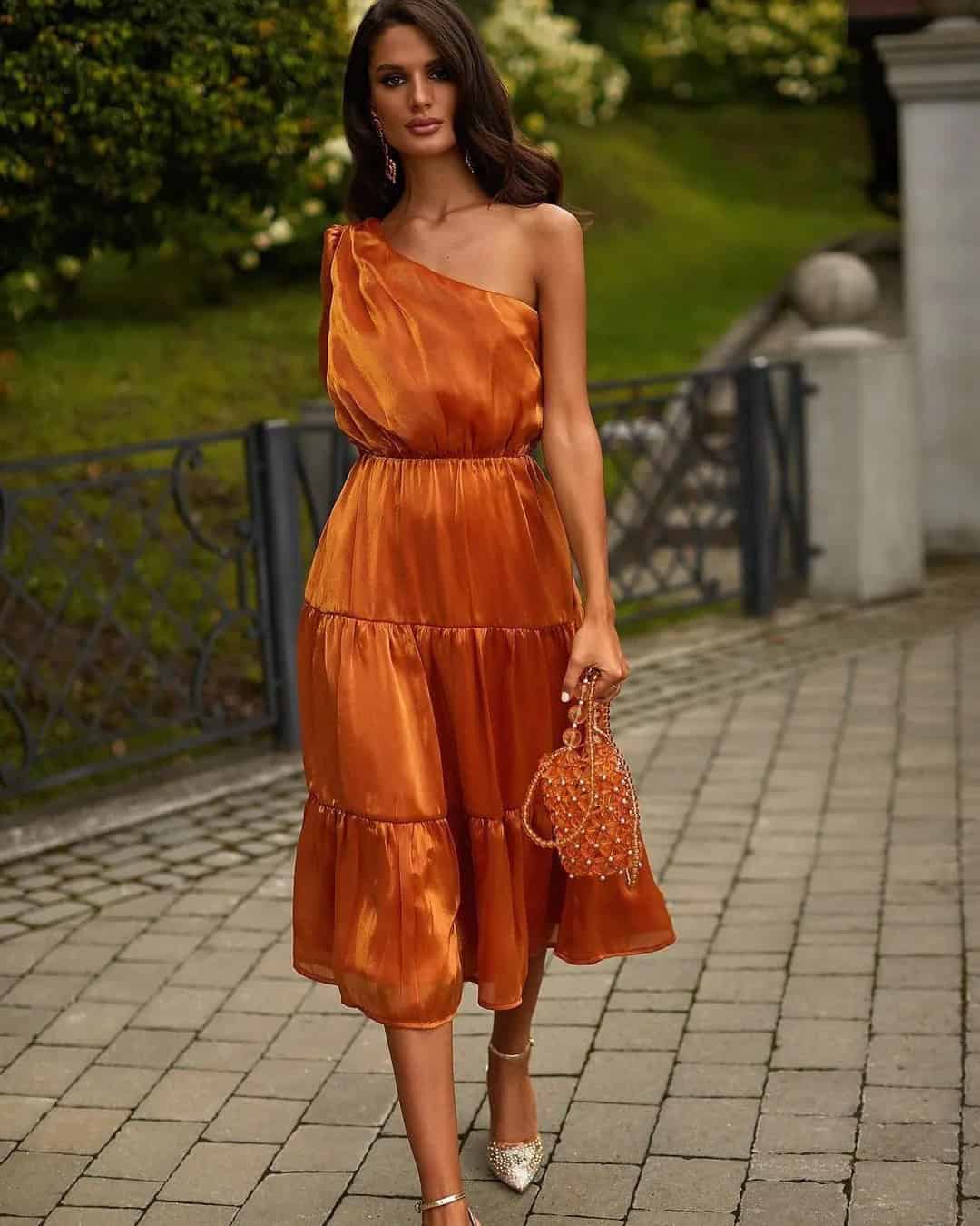 Satin Burnt Orange Bridesmaid Dresses