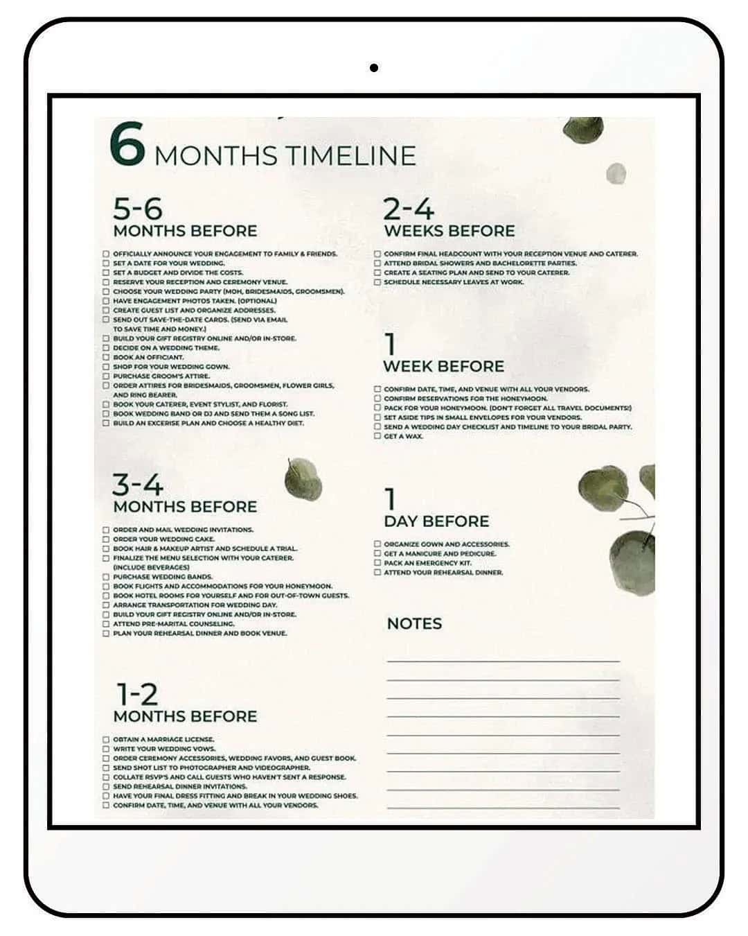 6 Months Wedding Planning Timeline