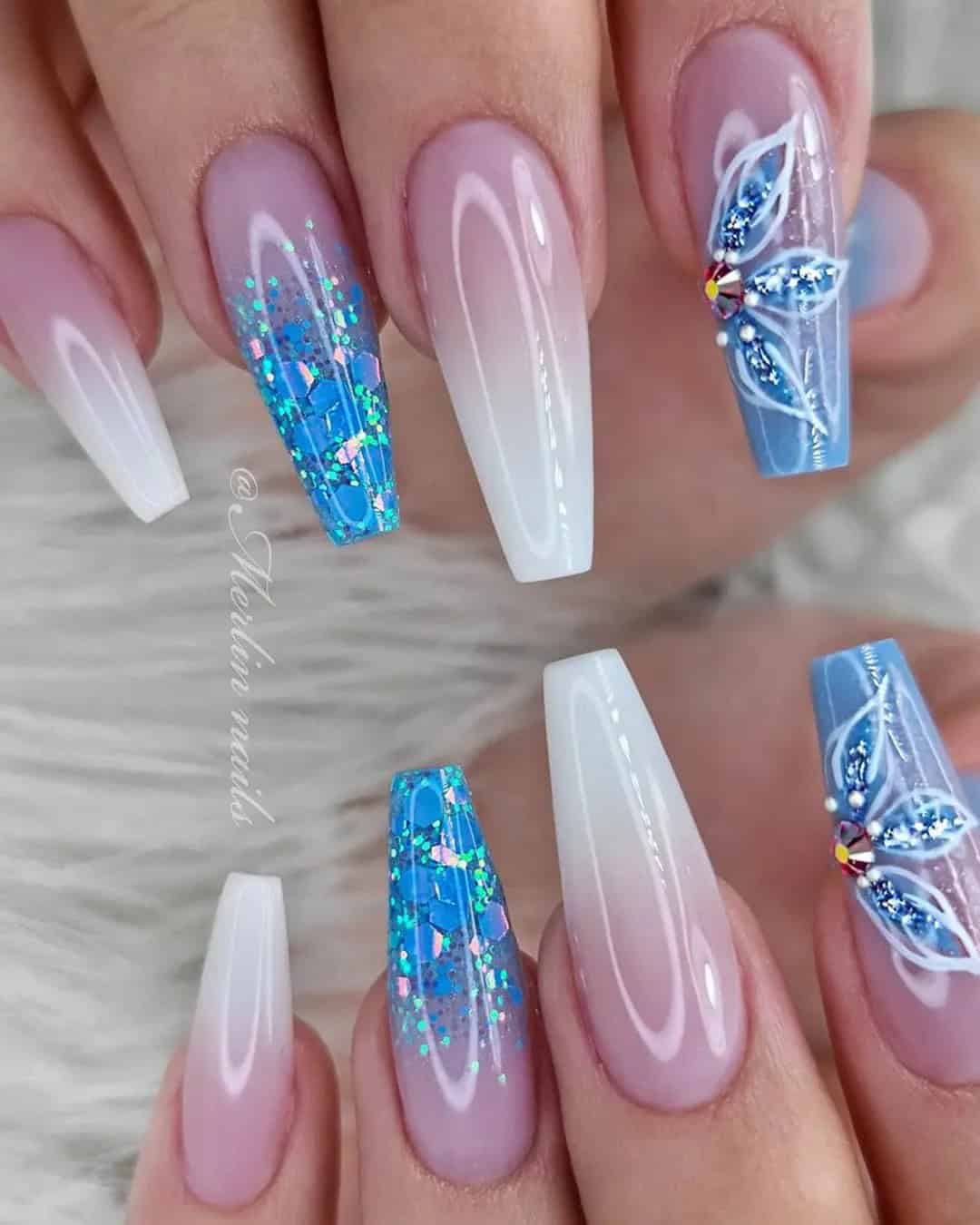 Blue Ombre Wedding Nails