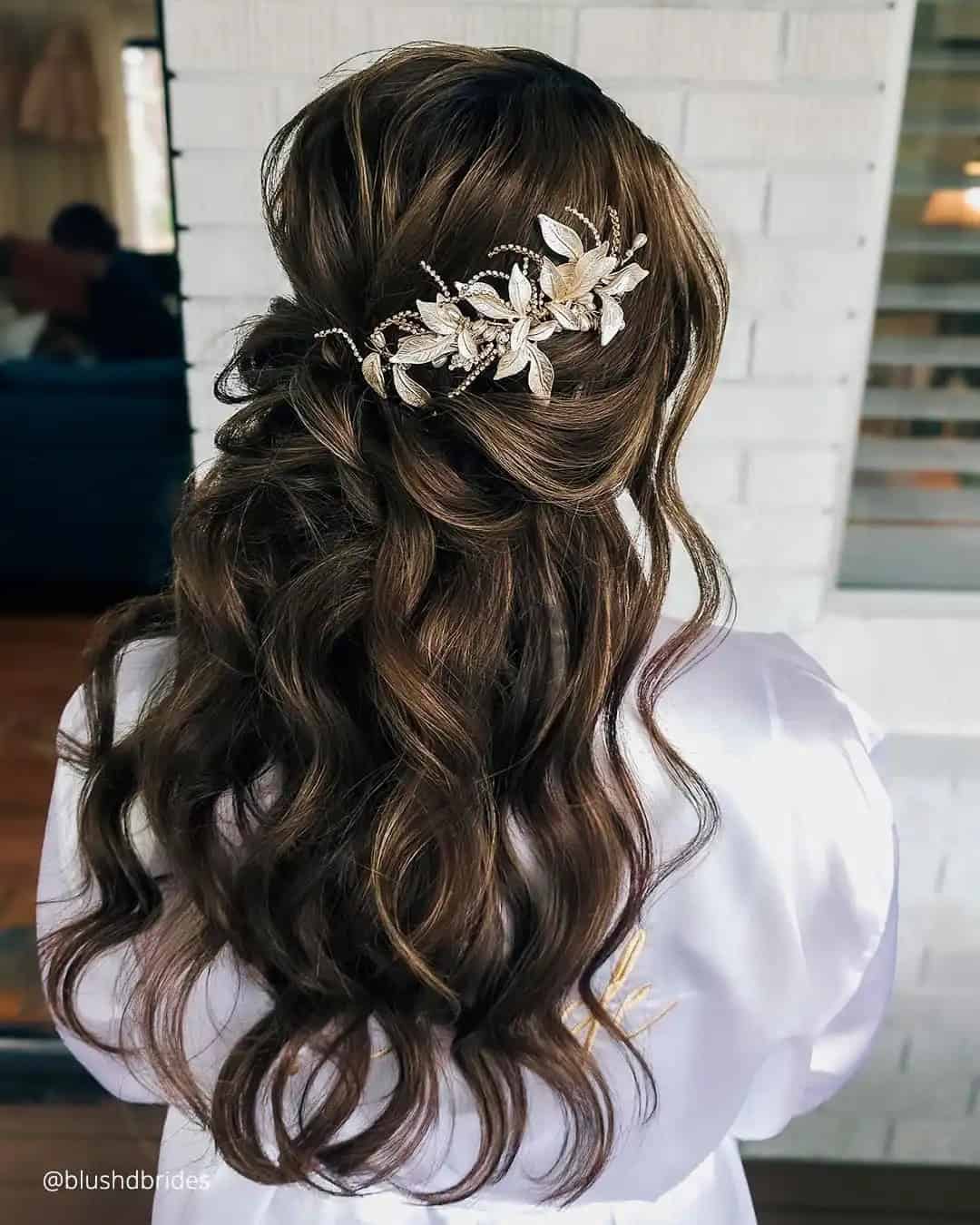 Twisted Half-Updo with Floral Accents