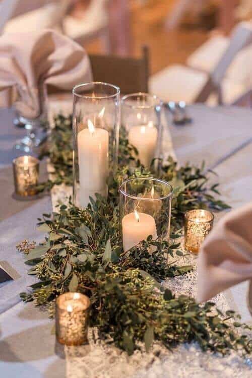 Greenery and candle table runners