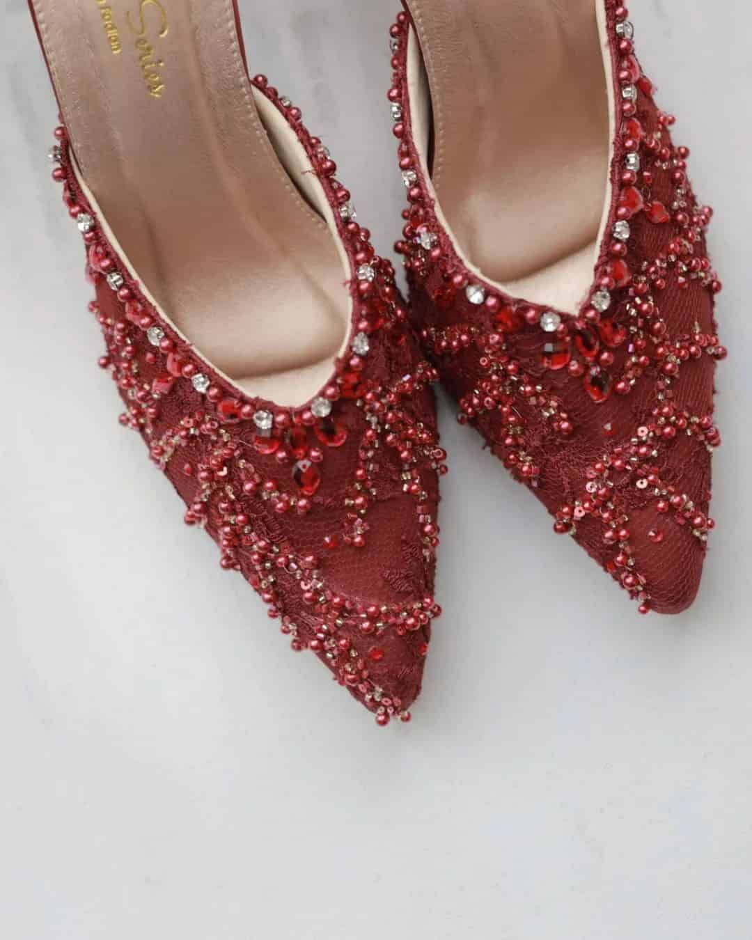 Burgundy Lace Wedding Shoes