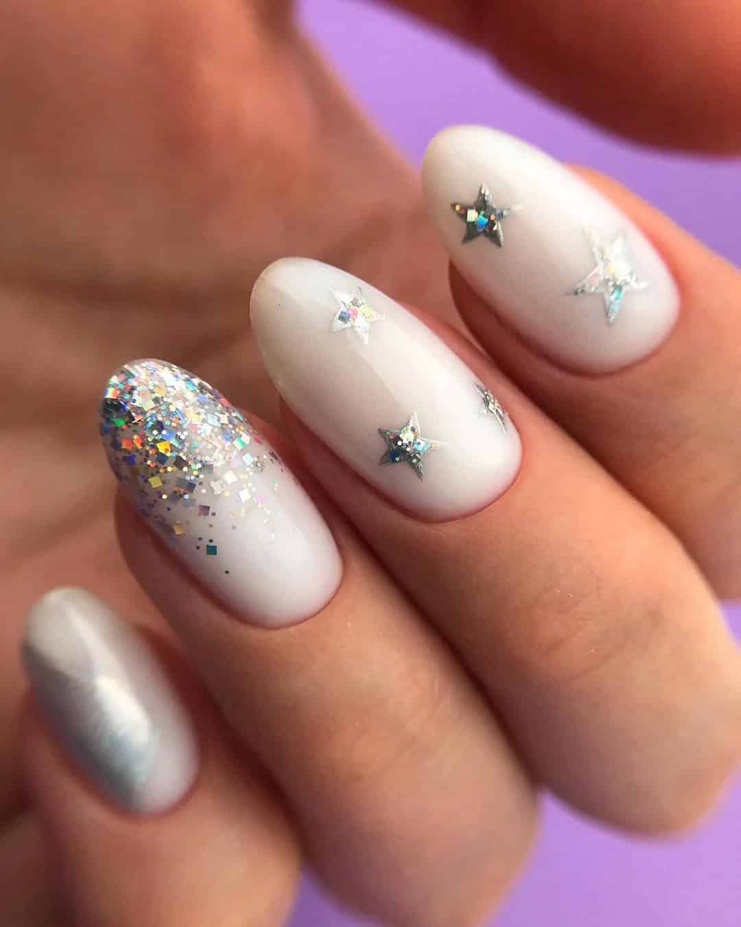 White Nail Designs With Glitter