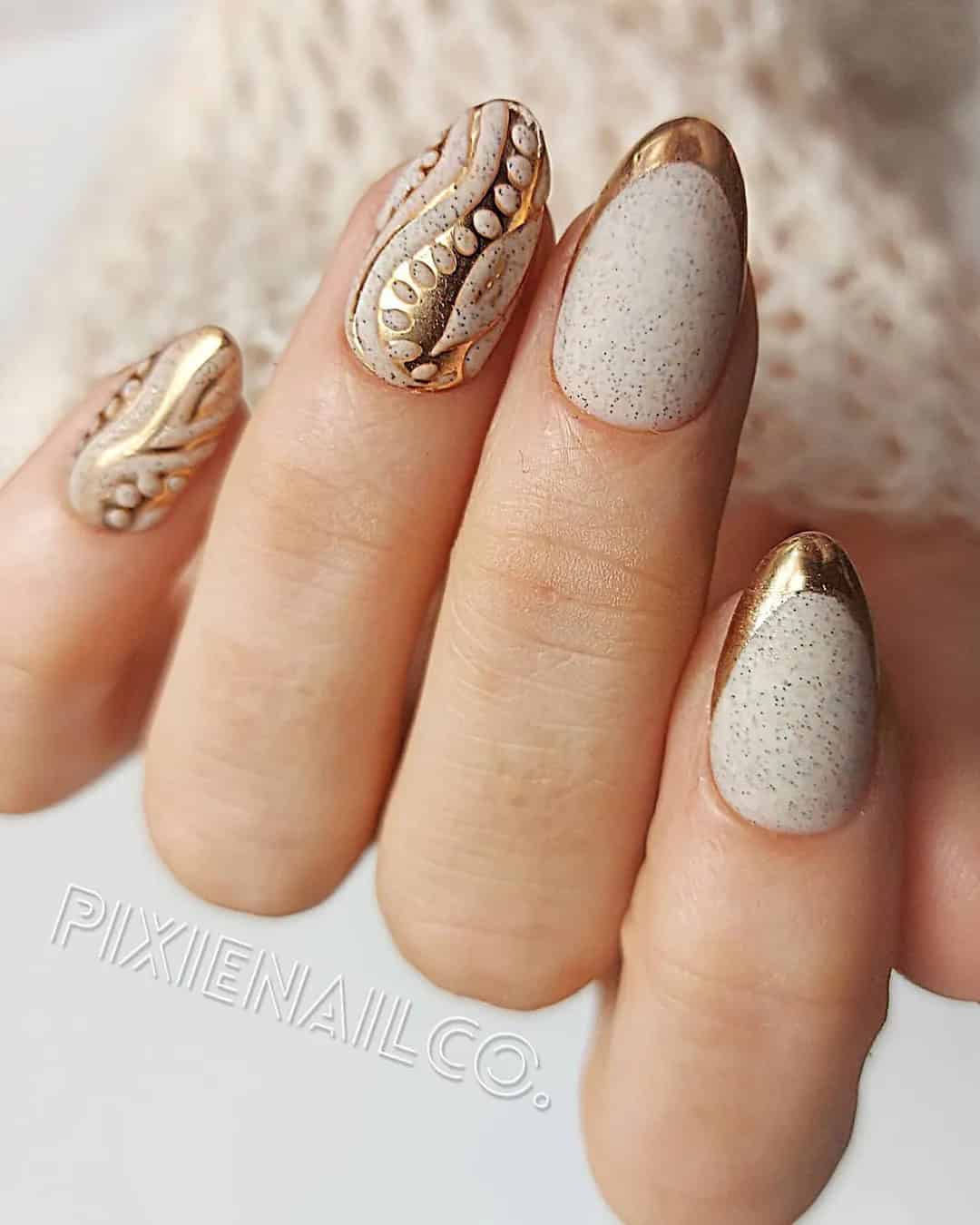 Fall Bridal Nails With Gold