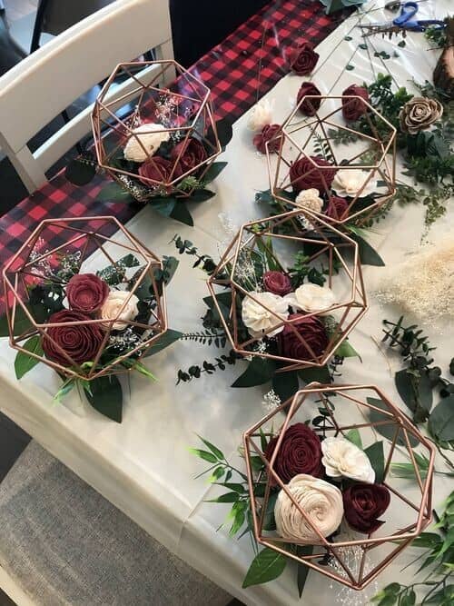 Hexagon cages filled with roses