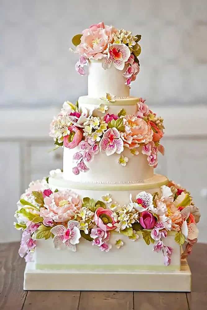 White Cakes With Colorful Flowers