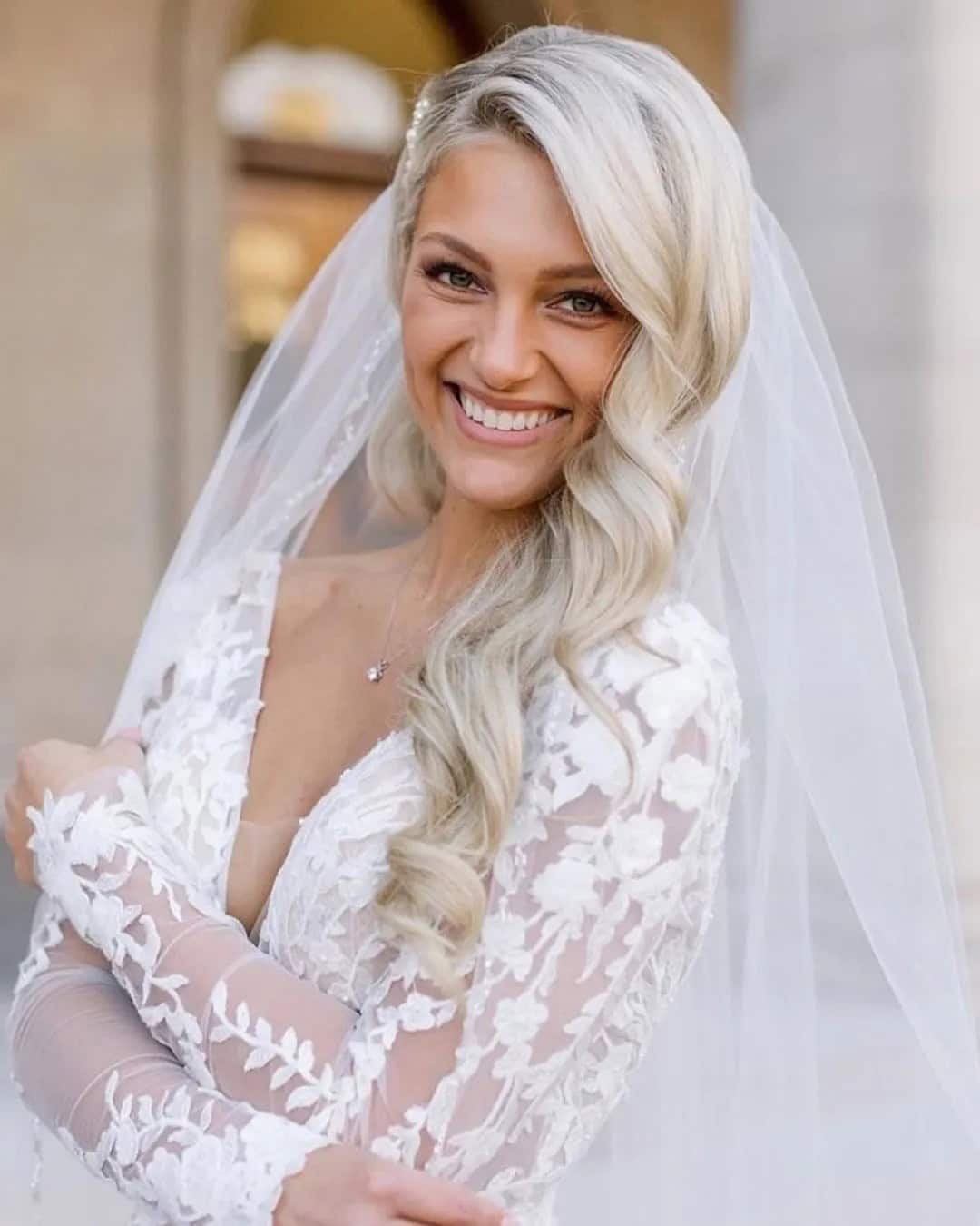 Side Swept Wedding Hairstyles With Veil