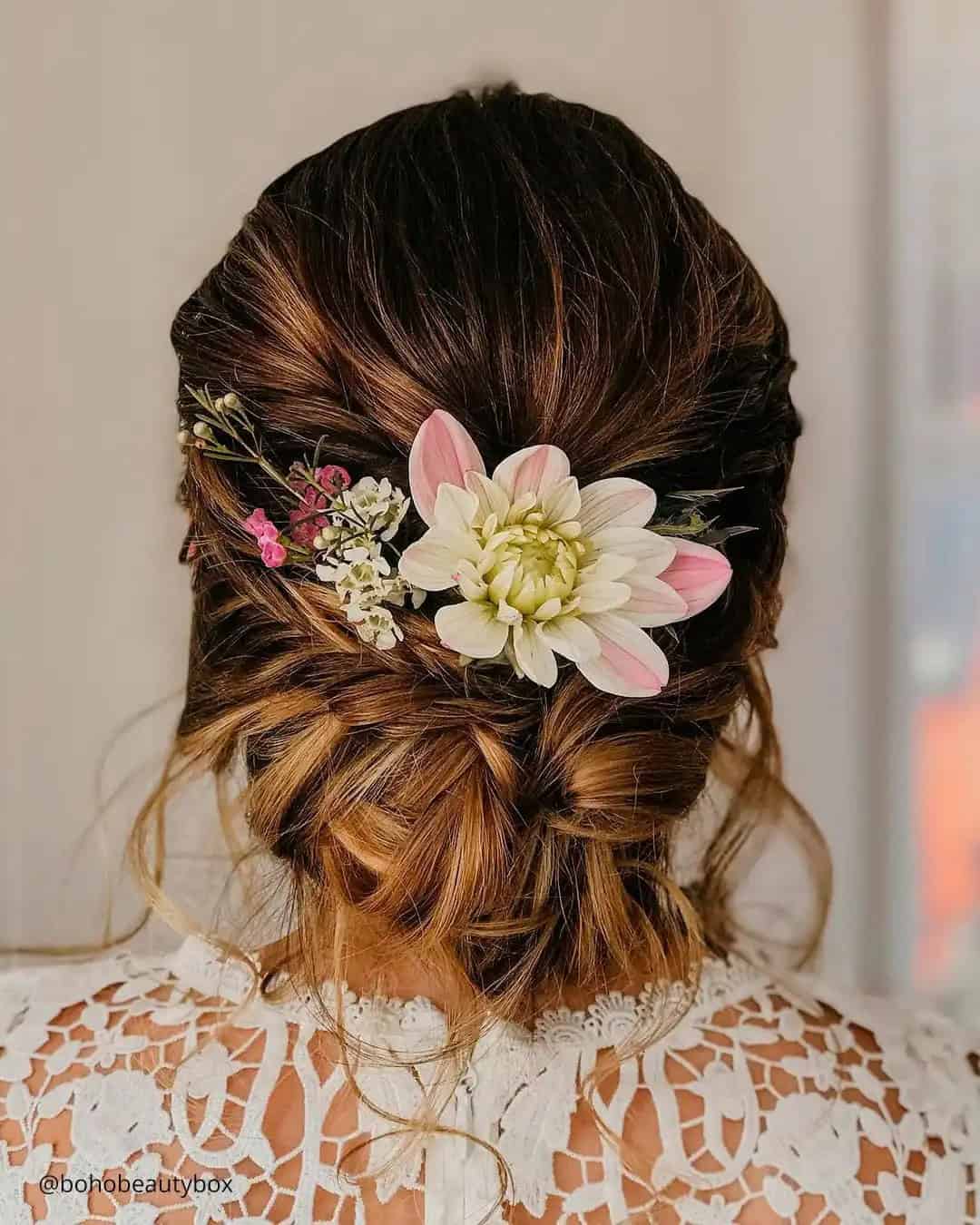 Wedding Hairstyles With Flowers Medium Length Hair