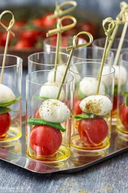 Caprese skewers in cups