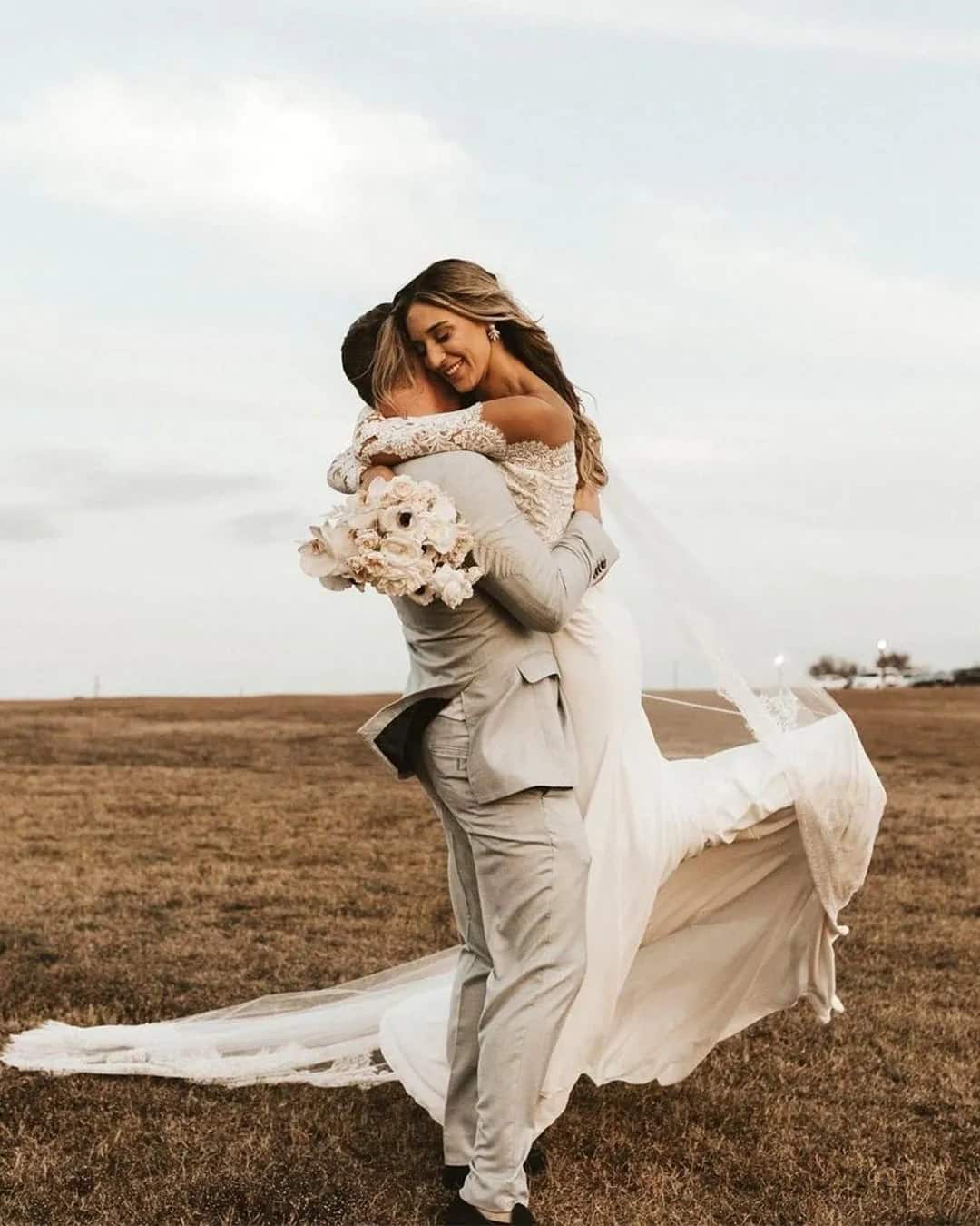 Bride and Groom Cuddling