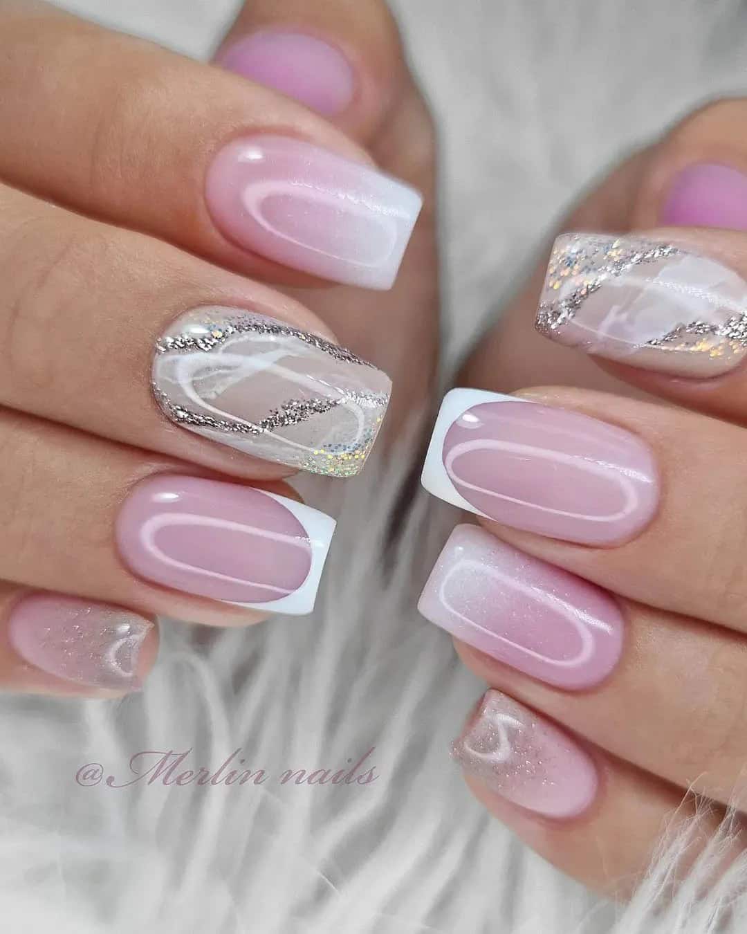 Pink Wedding Nails With Glitter