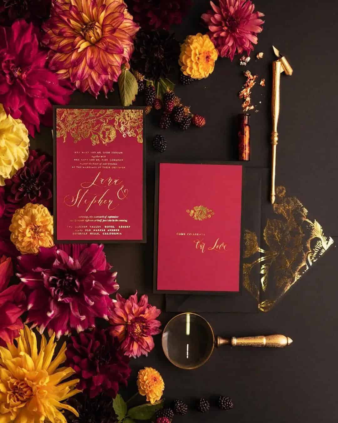 Black, Red And Gold Wedding Invitations