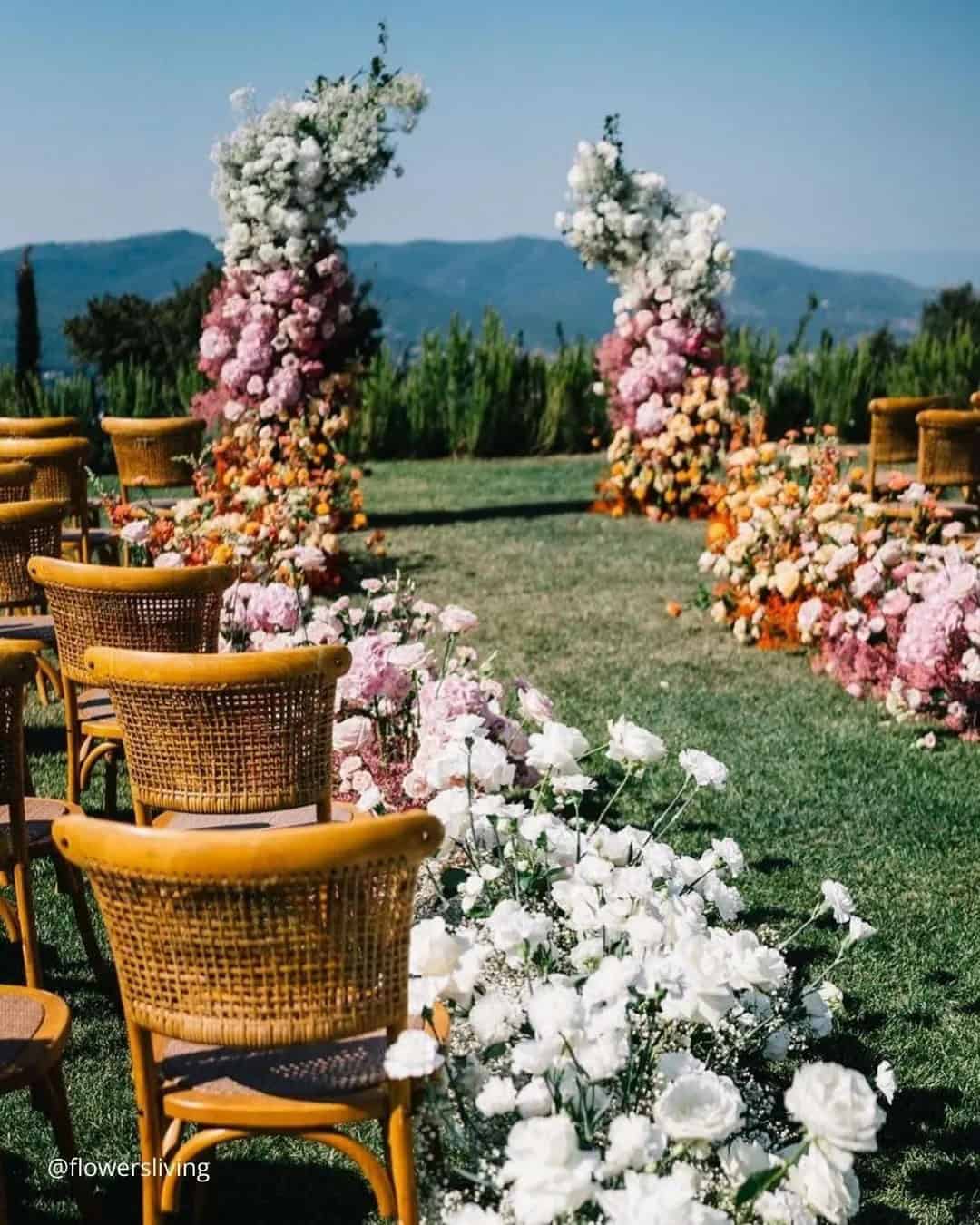 Line Flowers Along The Aisle